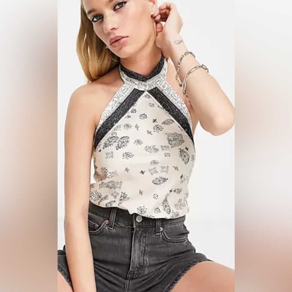 Sold Out Free People silk halter style bodysuit size Medium